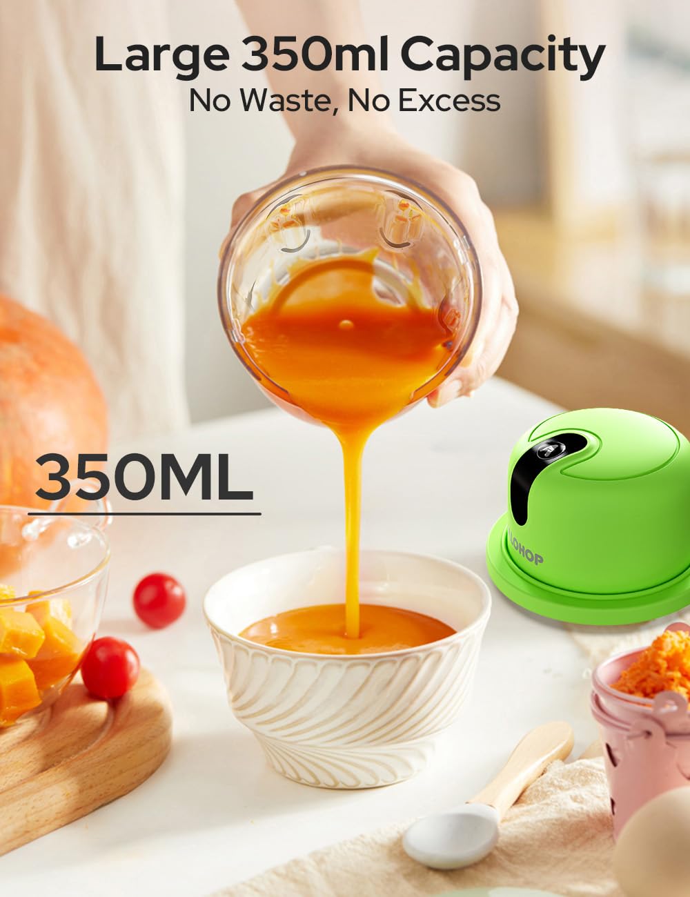 Halohop 350ML Electric Vegetable Chopper for Kitchen | Rechargeable Stainless Steel Blades Cutter | One-Touch Operation for Mincing Vegetable, Garlic, Ginger, Onion, Nut | 1 Year Warranty (Pink)