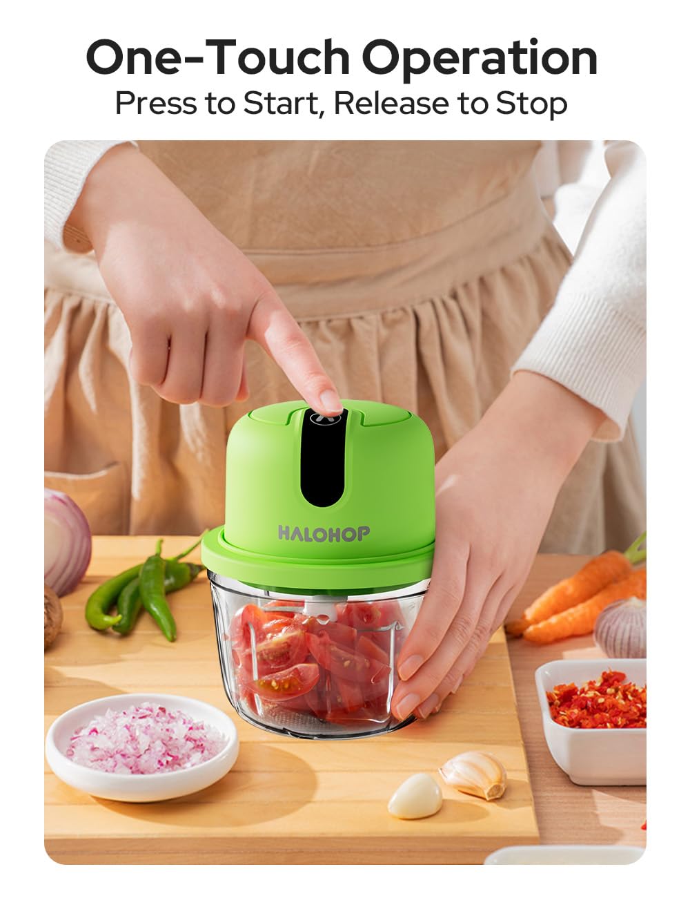 Halohop 350ML Electric Vegetable Chopper for Kitchen | Rechargeable Stainless Steel Blades Cutter | One-Touch Operation for Mincing Vegetable, Garlic, Ginger, Onion, Nut | 1 Year Warranty (Pink)