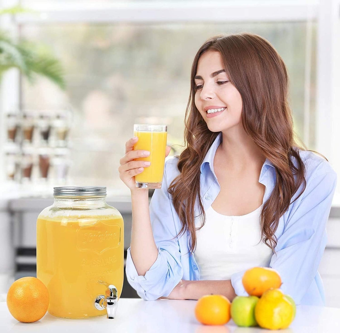 EVATTA 4 Litre Glass Juice Dispenser - Water Pitcher for Detox Water - Mason Jar - Counter Table Top Infused Water & Beer Dispenser - Airtight Lid Pitcher for Home & Kitchen Glassware, Restaurant