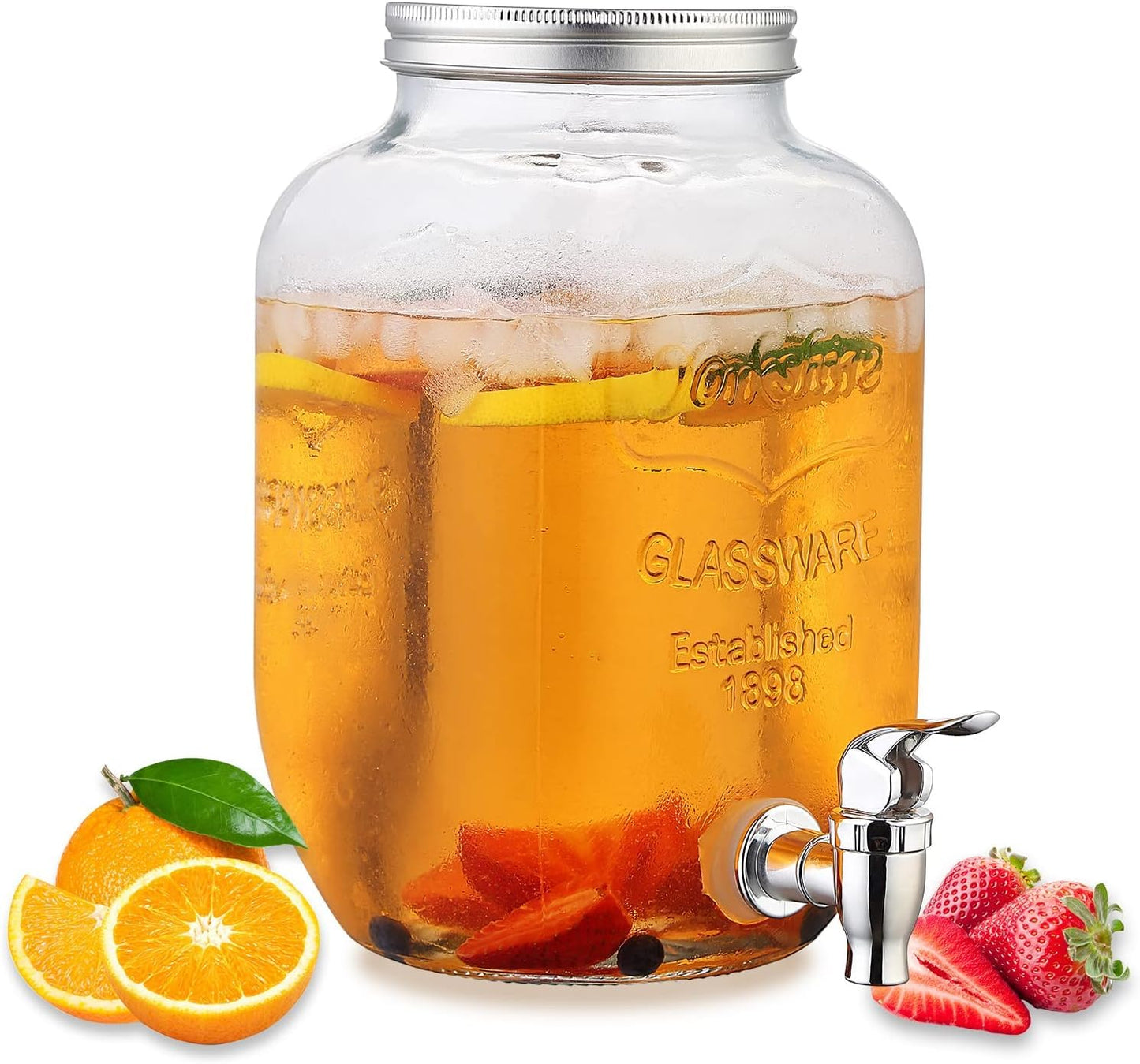 EVATTA 4 Litre Glass Juice Dispenser - Water Pitcher for Detox Water - Mason Jar - Counter Table Top Infused Water & Beer Dispenser - Airtight Lid Pitcher for Home & Kitchen Glassware, Restaurant