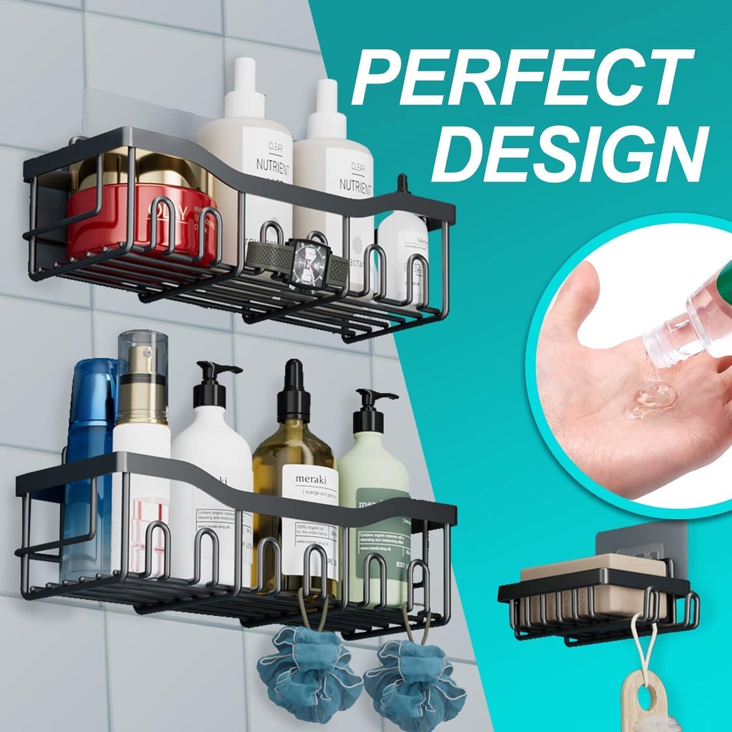Shower Caddy 5 Pack,Adhesive Shower Organizer for Bathroom Storage&Home Decor&Kitchen,No Drilling,Large Capacity,Rustproof Stainless Steel Bathroom Organizer,Shower Shelves for Inside Shower