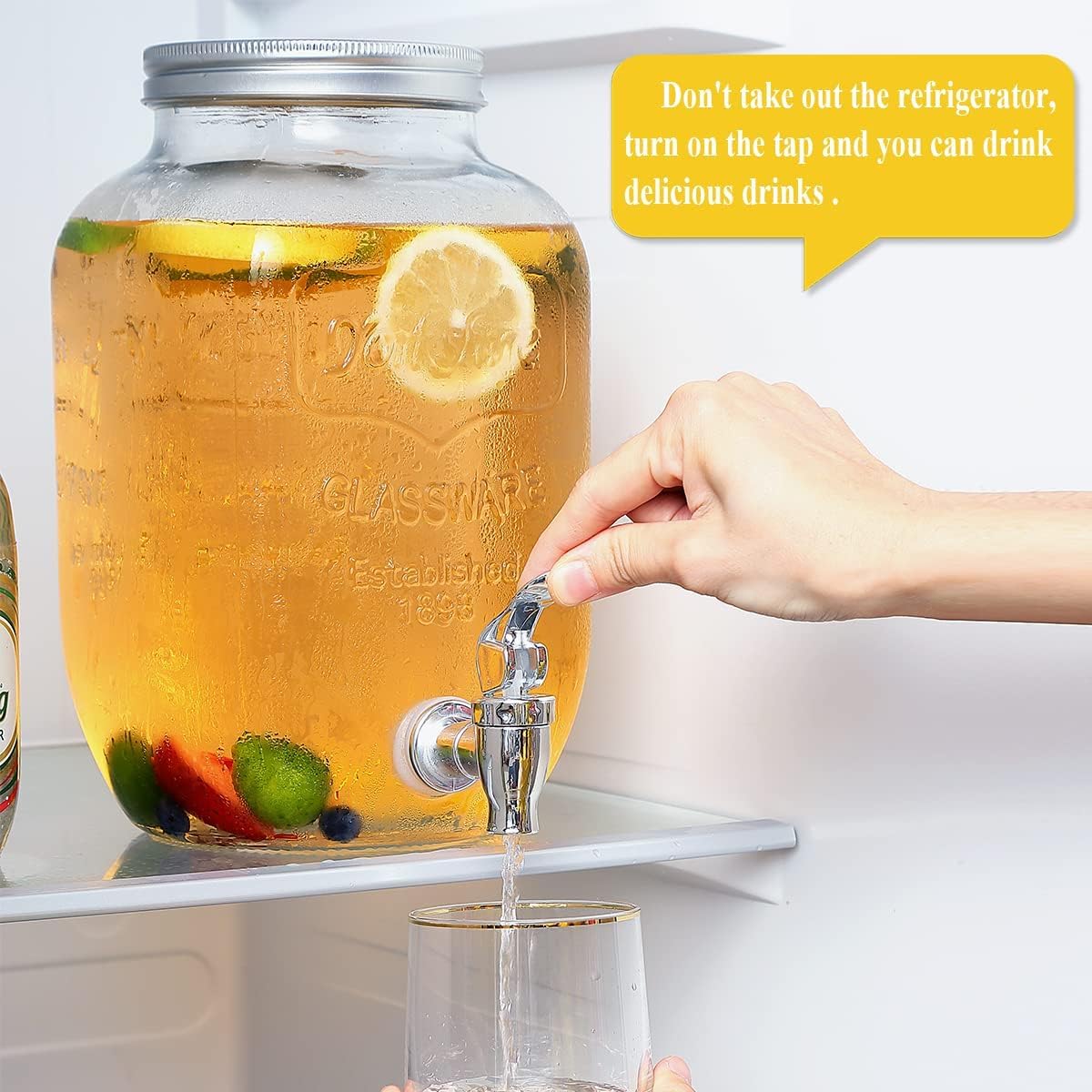 EVATTA 4 Litre Glass Juice Dispenser - Water Pitcher for Detox Water - Mason Jar - Counter Table Top Infused Water & Beer Dispenser - Airtight Lid Pitcher for Home & Kitchen Glassware, Restaurant