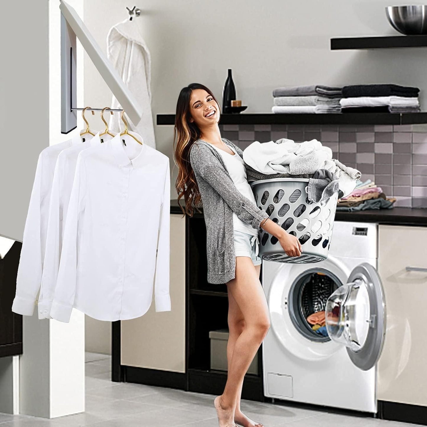 Folding Clothes Hanger Concealed Clothes Rack Invisible Drilling Folding Wall Hanger