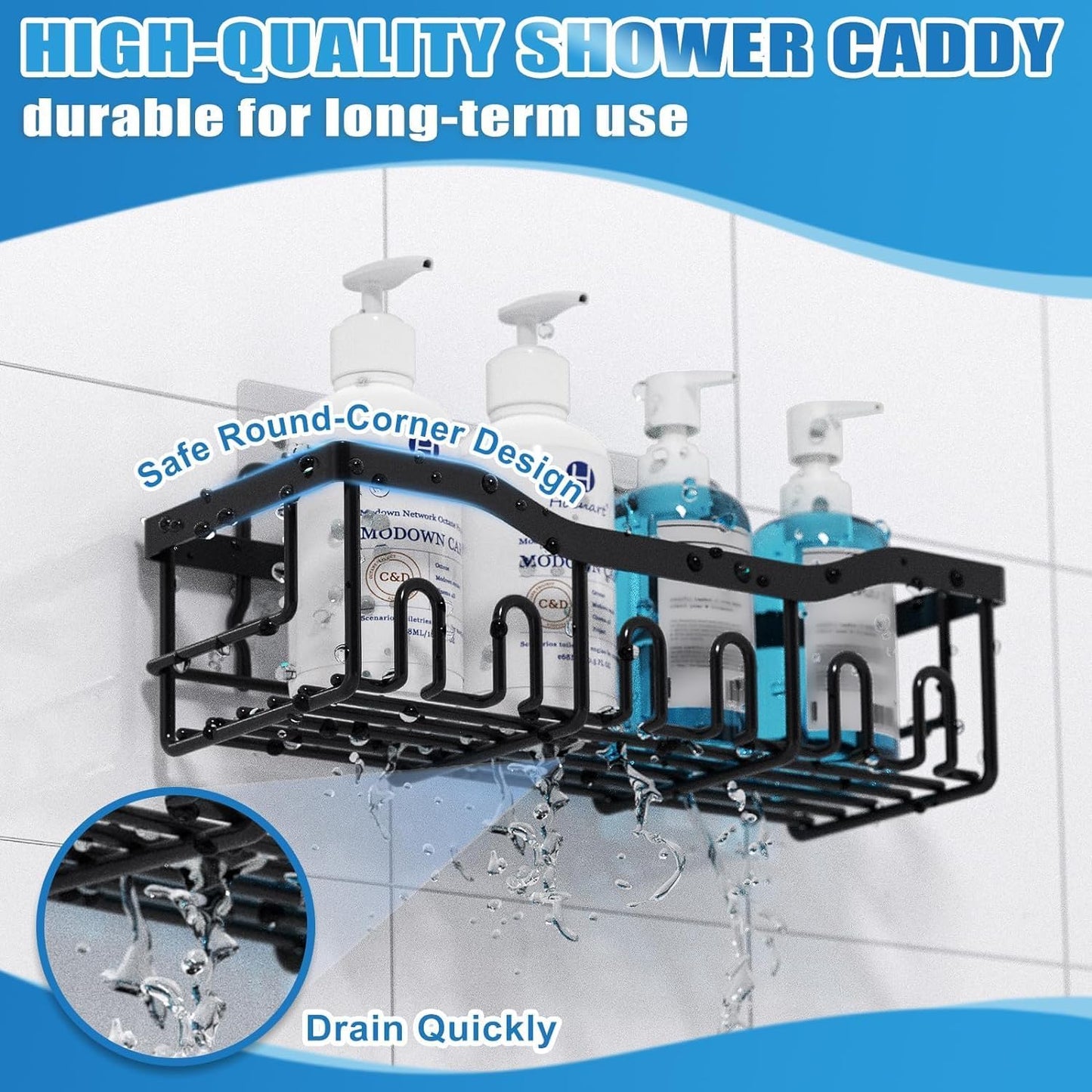 Shower Caddy 5 Pack,Adhesive Shower Organizer for Bathroom Storage&Home Decor&Kitchen,No Drilling,Large Capacity,Rustproof Stainless Steel Bathroom Organizer,Shower Shelves for Inside Shower