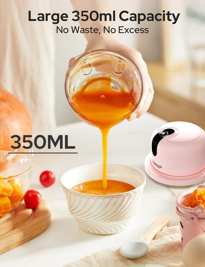 Halohop 350ML Electric Vegetable Chopper for Kitchen | Rechargeable Stainless Steel Blades Cutter | One-Touch Operation for Mincing Vegetable, Garlic, Ginger, Onion, Nut | 1 Year Warranty (Pink)