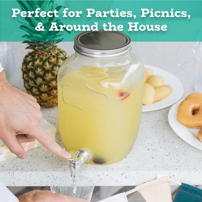 EVATTA 4 Litre Glass Juice Dispenser - Water Pitcher for Detox Water - Mason Jar - Counter Table Top Infused Water & Beer Dispenser - Airtight Lid Pitcher for Home & Kitchen Glassware, Restaurant