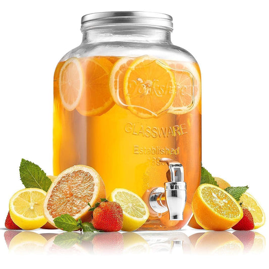 EVATTA 4 Litre Glass Juice Dispenser - Water Pitcher for Detox Water - Mason Jar - Counter Table Top Infused Water & Beer Dispenser - Airtight Lid Pitcher for Home & Kitchen Glassware, Restaurant