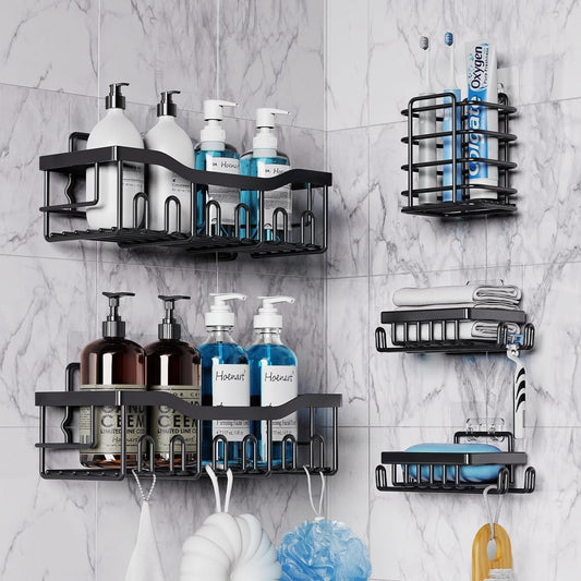 Shower Caddy 5 Pack,Adhesive Shower Organizer for Bathroom Storage&Home Decor&Kitchen,No Drilling,Large Capacity,Rustproof Stainless Steel Bathroom Organizer,Shower Shelves for Inside Shower