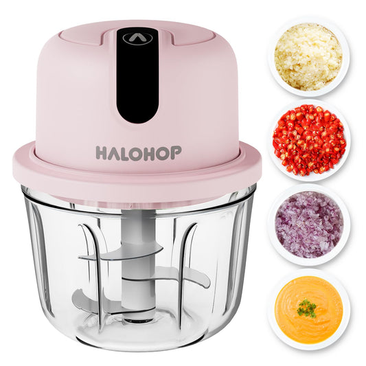 Halohop 350ML Electric Vegetable Chopper for Kitchen | Rechargeable Stainless Steel Blades Cutter | One-Touch Operation for Mincing Vegetable, Garlic, Ginger, Onion, Nut | 1 Year Warranty (Pink)