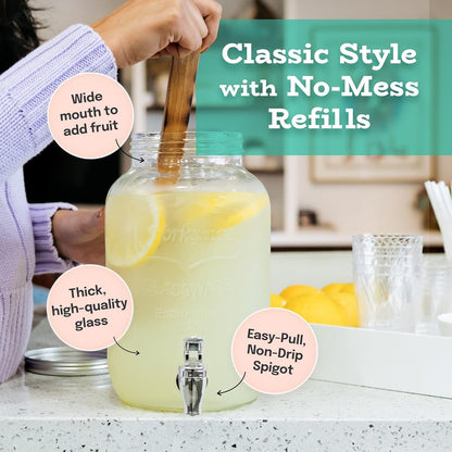 EVATTA 4 Litre Glass Juice Dispenser - Water Pitcher for Detox Water - Mason Jar - Counter Table Top Infused Water & Beer Dispenser - Airtight Lid Pitcher for Home & Kitchen Glassware, Restaurant